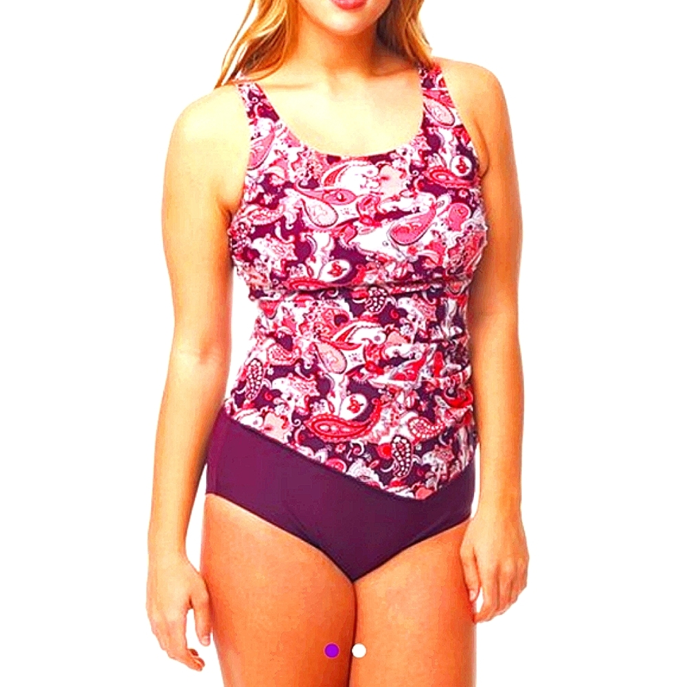 Sea and Sand Plum Paisley Tankini Set swim